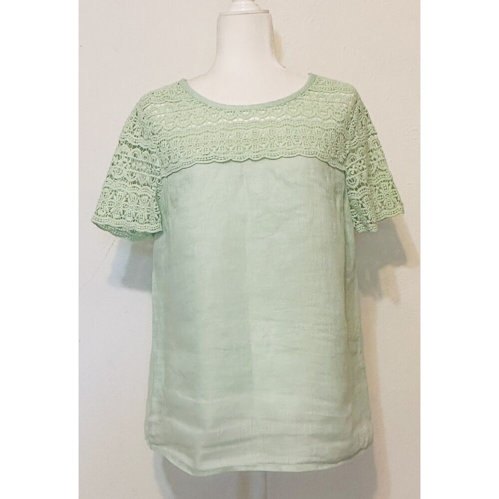 J. Crew Woman Size 10 Linen Crochet Blouse Cottagecore Minimalist Timeless
